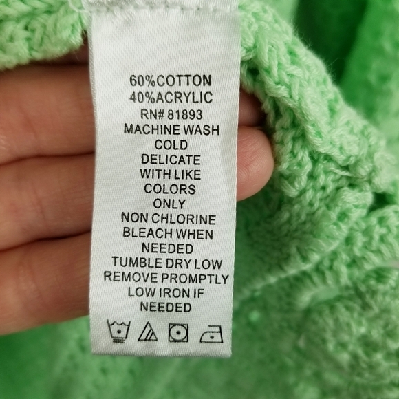 Liz Claiborne Lime Green Crochet Knit Open Front Sweater - Picture 6 of 7